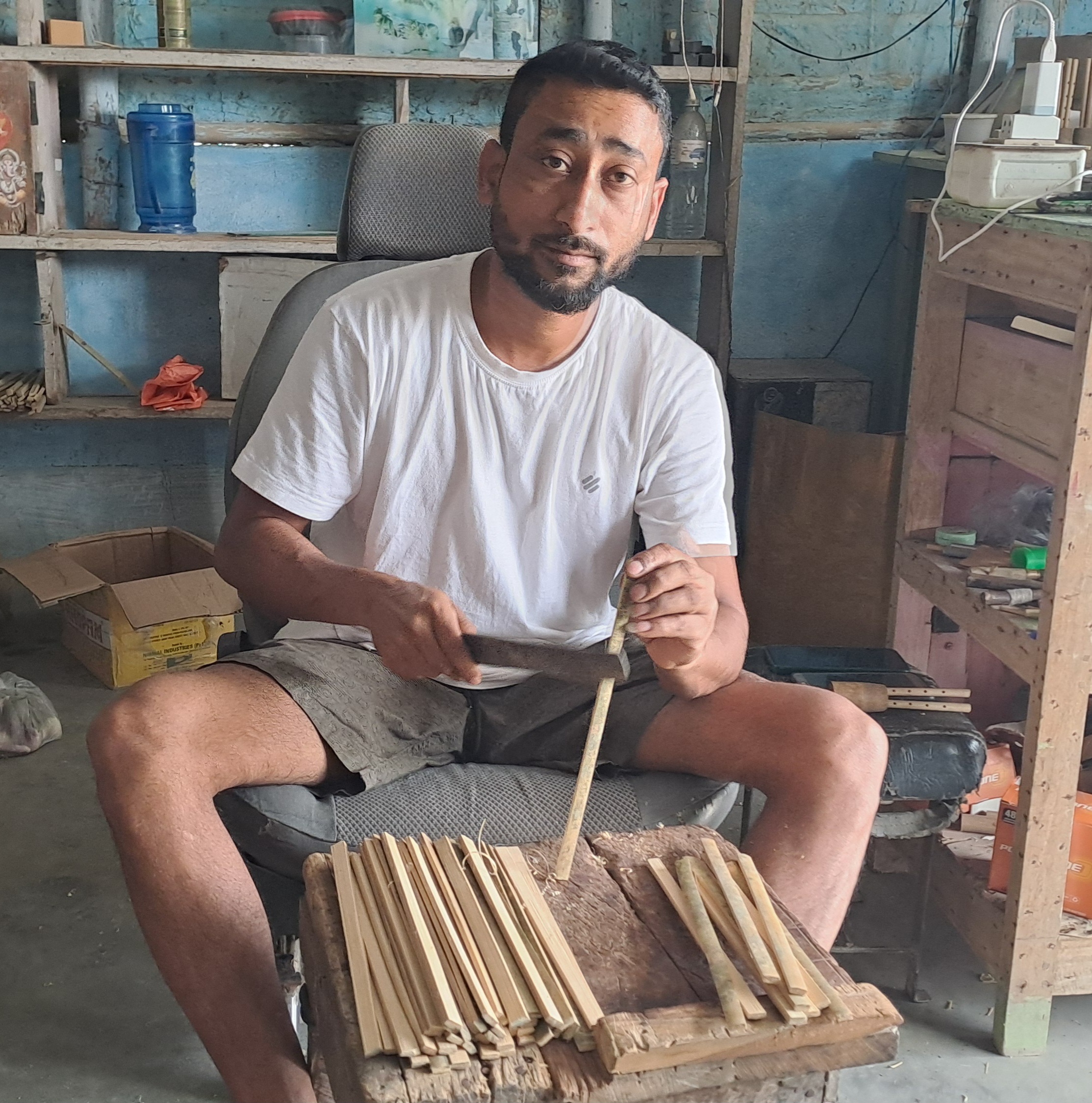 Motor mechanic has made buffalo horned papa and various musical instruments of Bihu