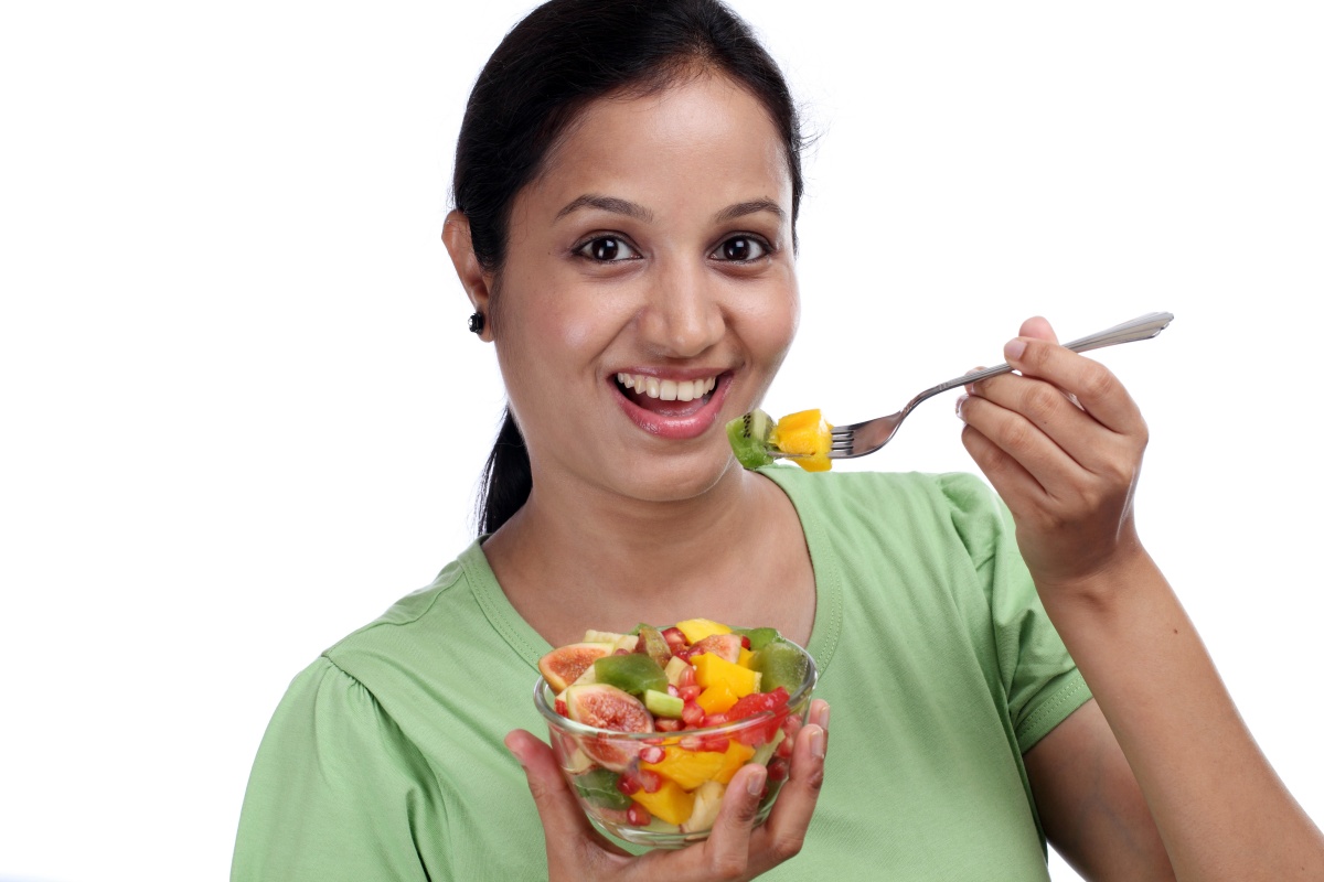 Woman eating a salad