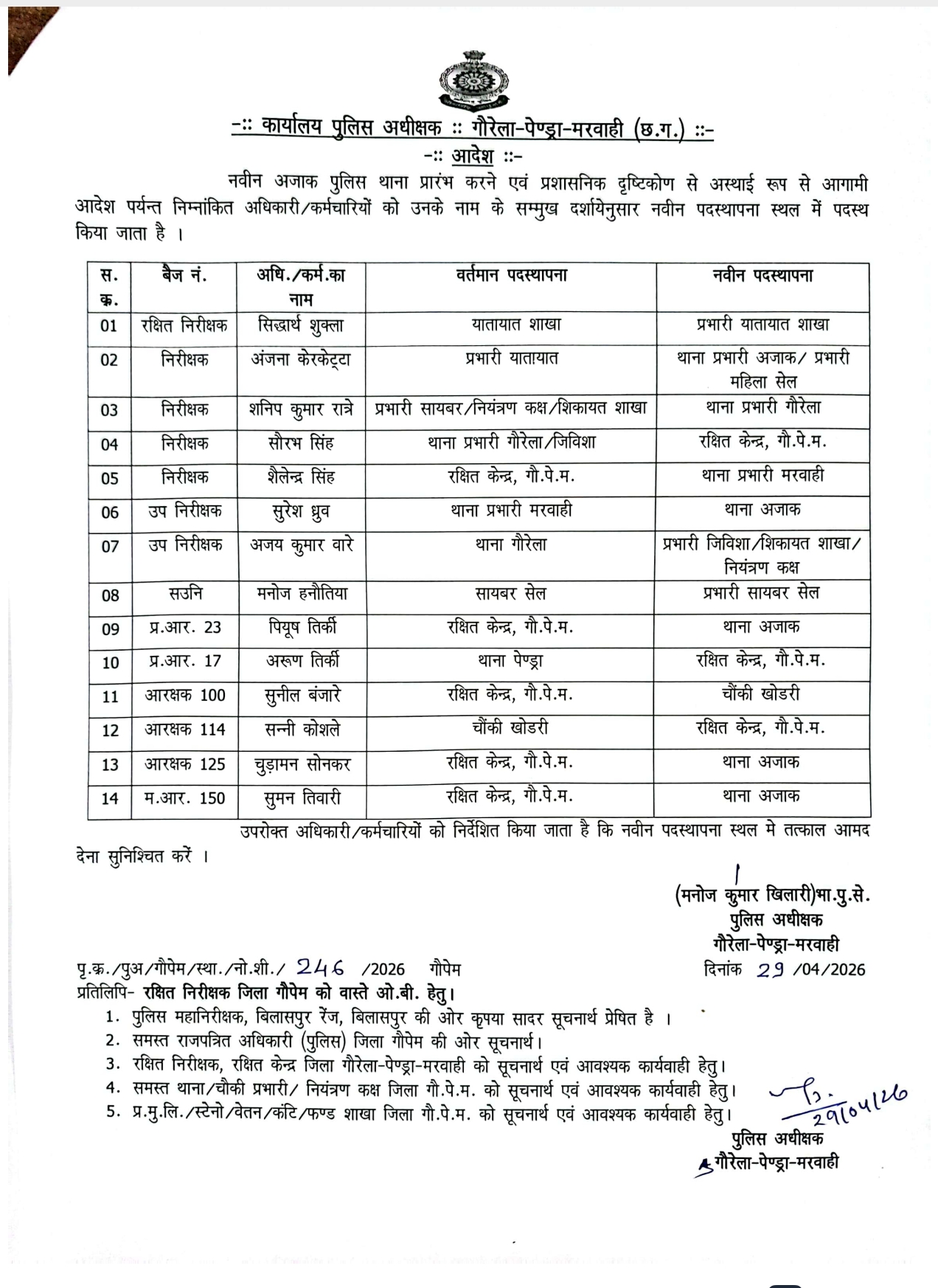 GPM POLICE TRANSFER