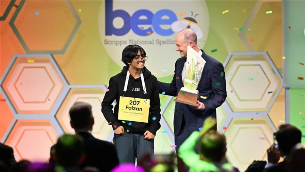 Indian-American Faizan Zaki wins 2025 Scripps National Spelling A 13-year-old Indian-American student from Texas, Faizan Zaki won the 2025 Scripps National Spelling Bee.