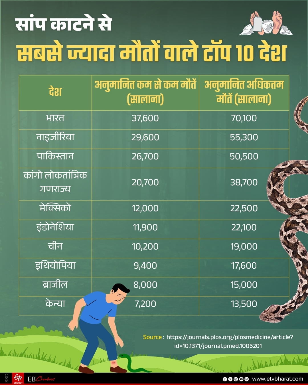 भारत में सांप काटने से सबसे ज्यादा लोगों की होती है मौत.