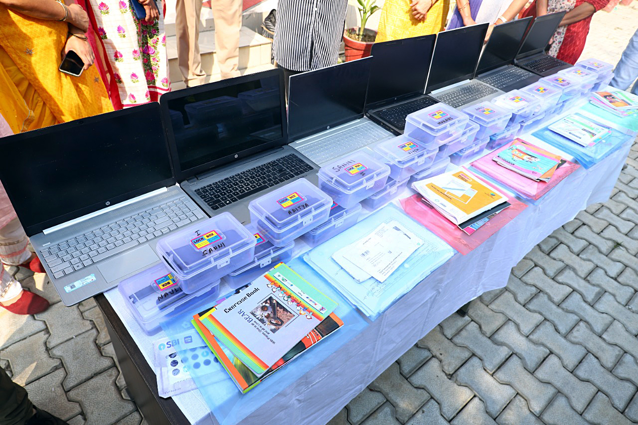A state police unit displaying the seized items from a gang involved in cybercrimes across the country.