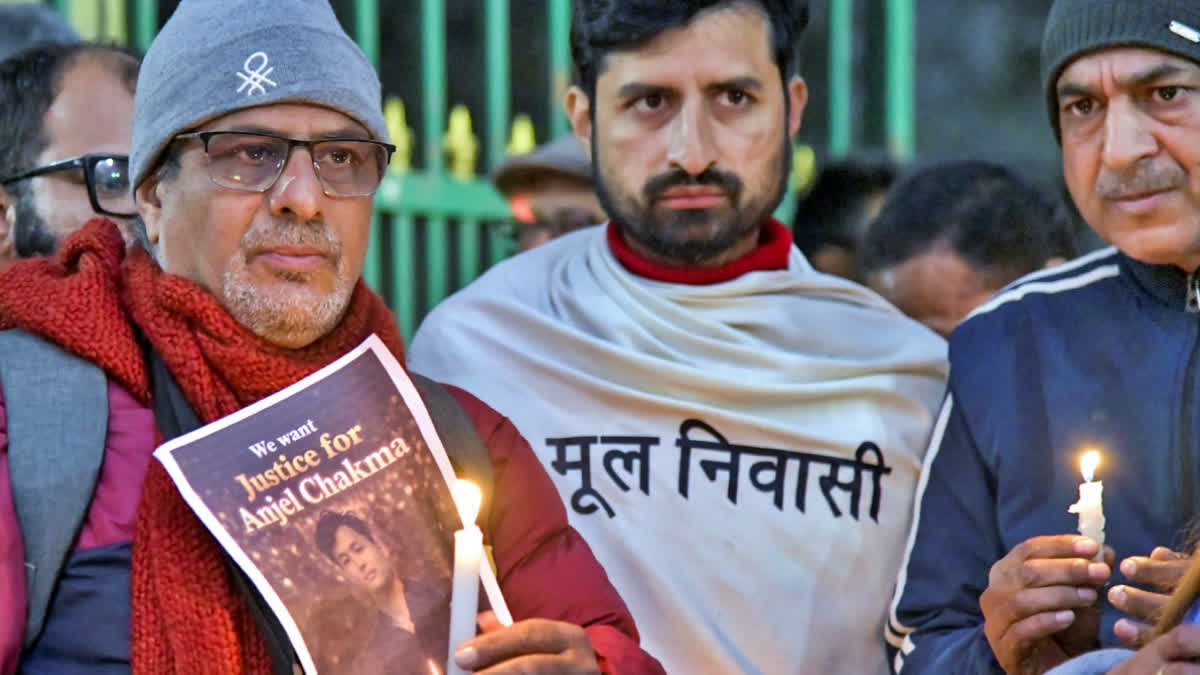 Members of students' organisations and locals participate in a candlelight march at Gandhi Park protesting the assault and death of Tripura student Angel Chakma, in Dehradun, Monday, Dec. 29, 2025