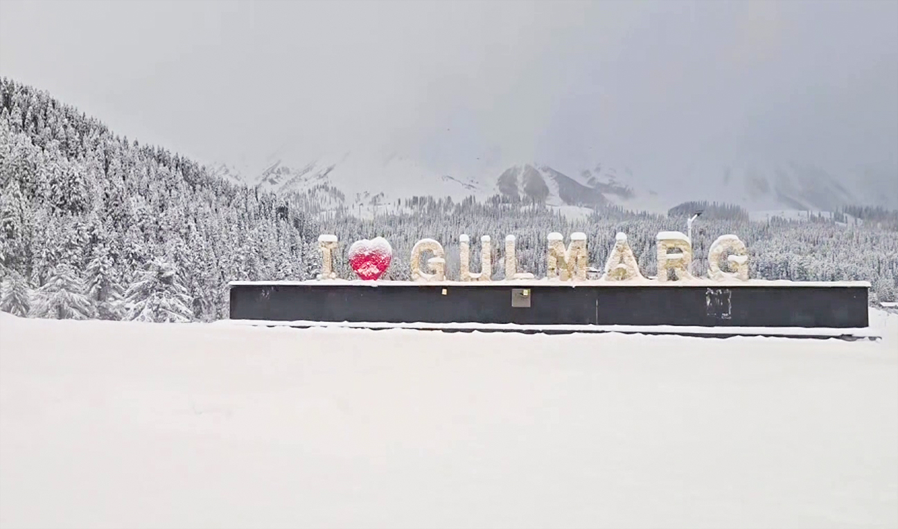 A view of fresh snowfall at Gulmarg, Jammu and Kashmir