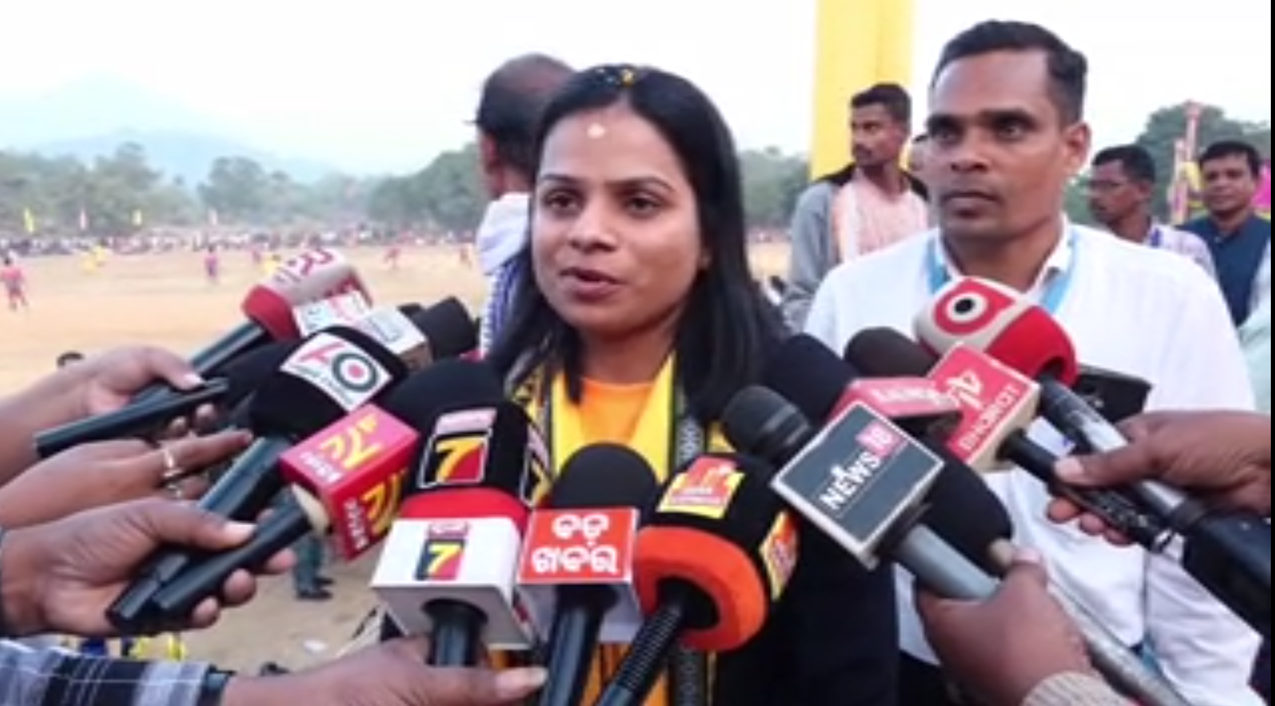 International player Duti chand at state level football match at Angul