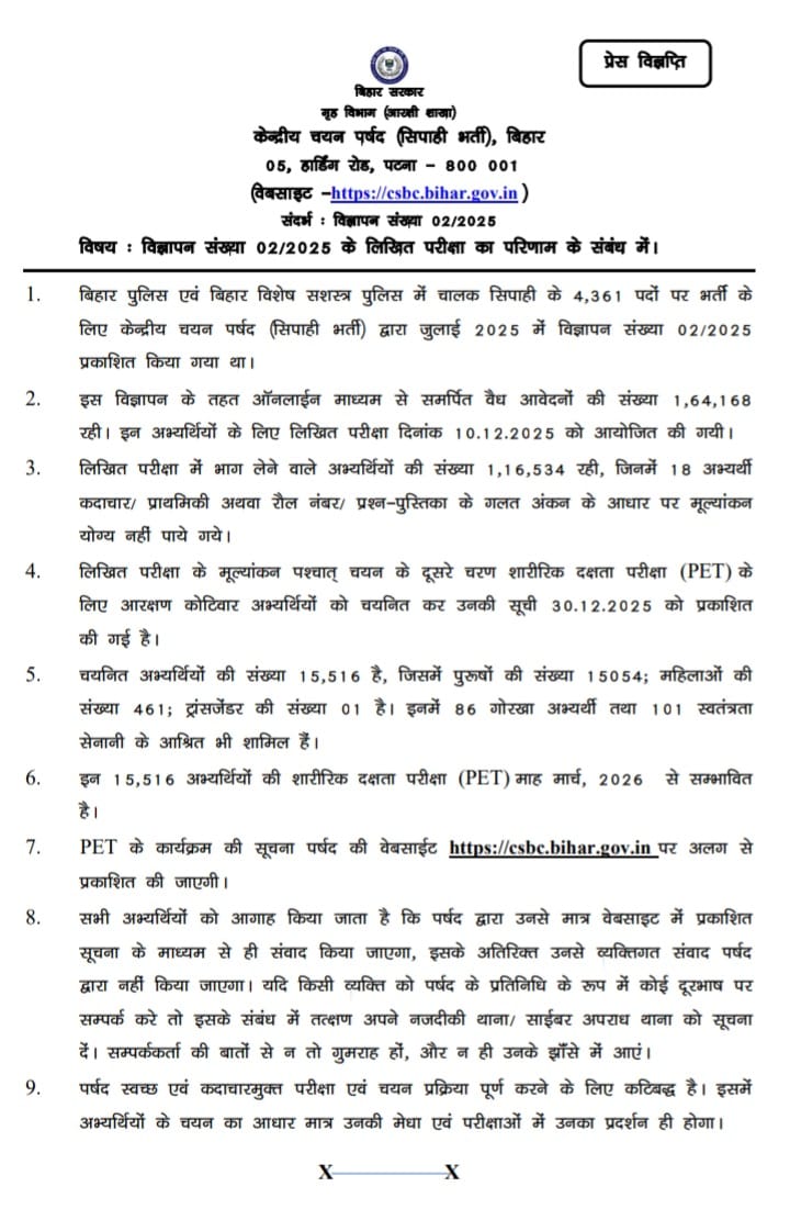 Bihar Police Driver Constable Recruitment Exam
