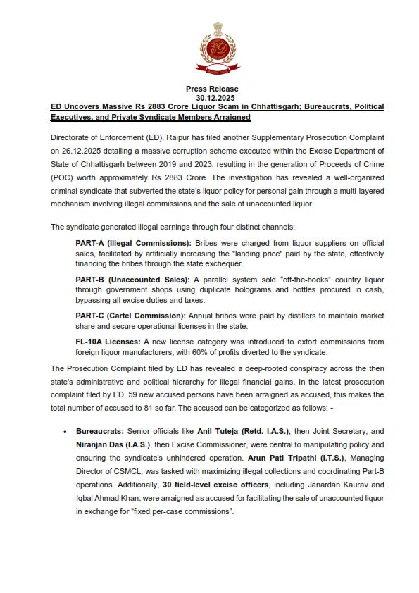 ED Letter On Chhattisgarh Liquor Scam