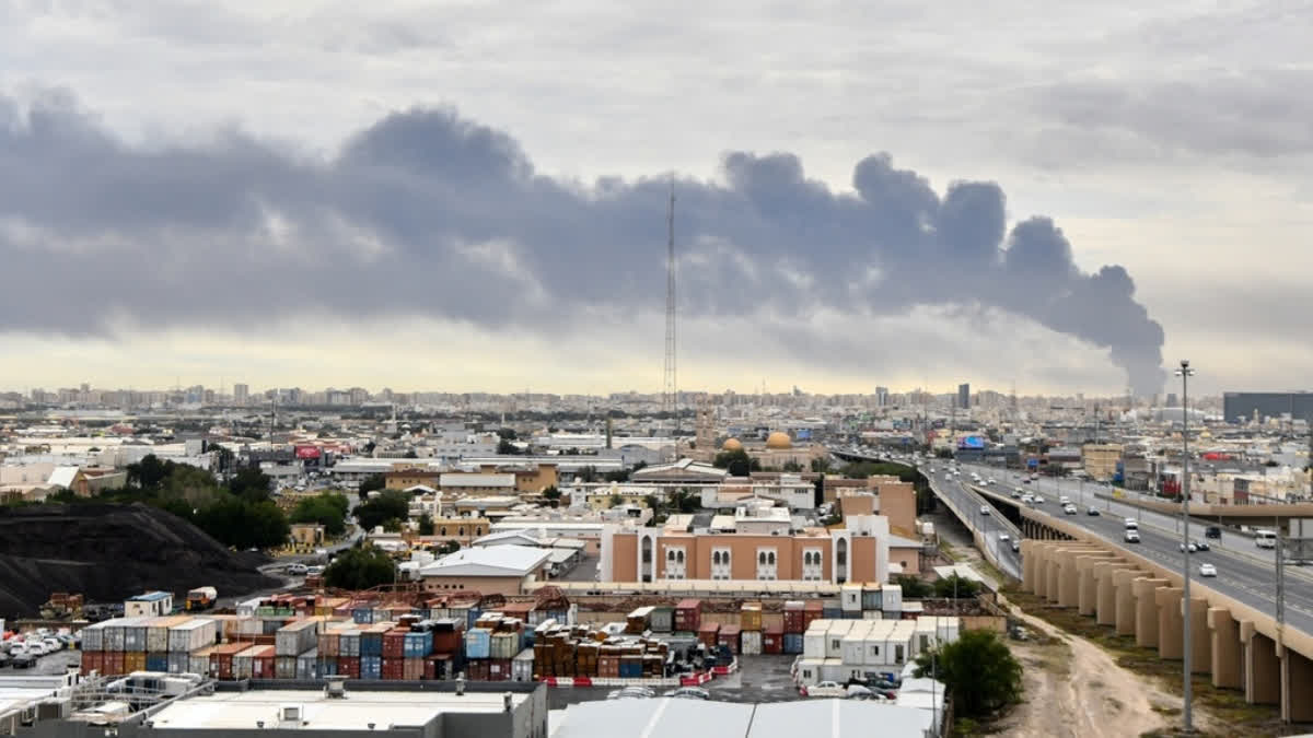 Gulf Allies Privately Make The Case To Trump To Keep Fighting Until Iran Is Decisively Defeated Smoke rises from Kuwait international airport after a drone strike on fuel storage in Kuwait City, Kuwait, Friday, Wednesday, March 25, 2026.