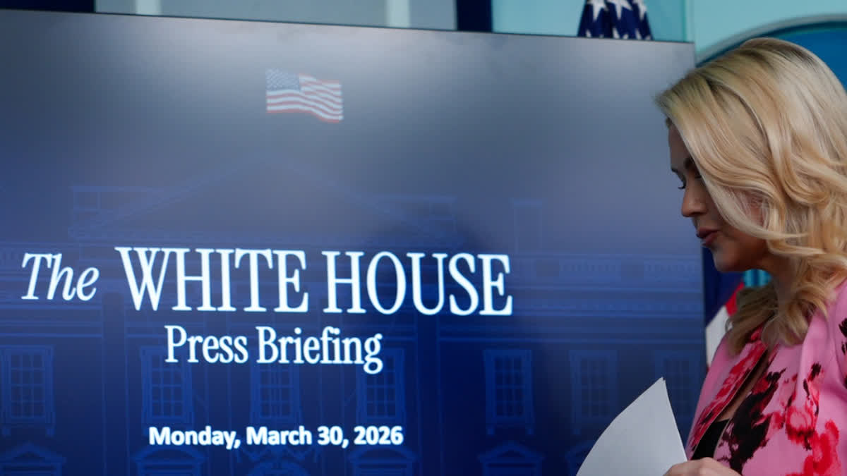 White House press secretary Karoline Leavitt departs following a press briefing at the White House, Monday, March 30, 2026, in Washington.