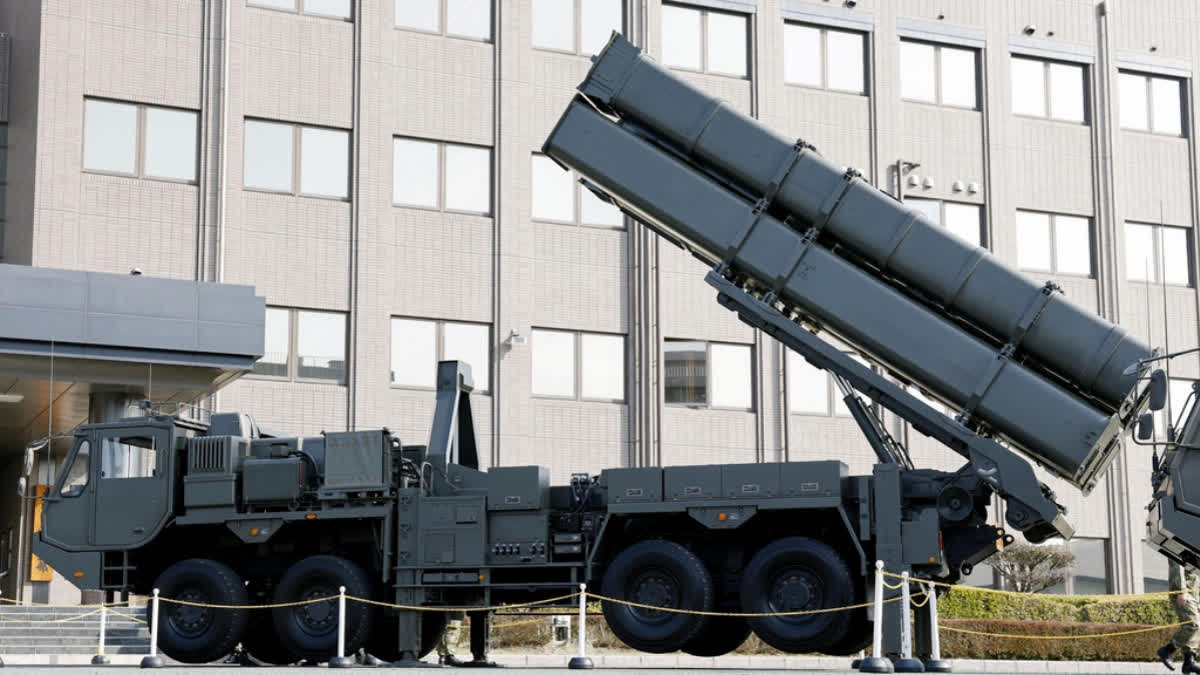 The Type-12 land-to-ship missile launcher is shown at the Camp Kengun in the Kumamoto prefecture, western Japan, on March 17, 2026.