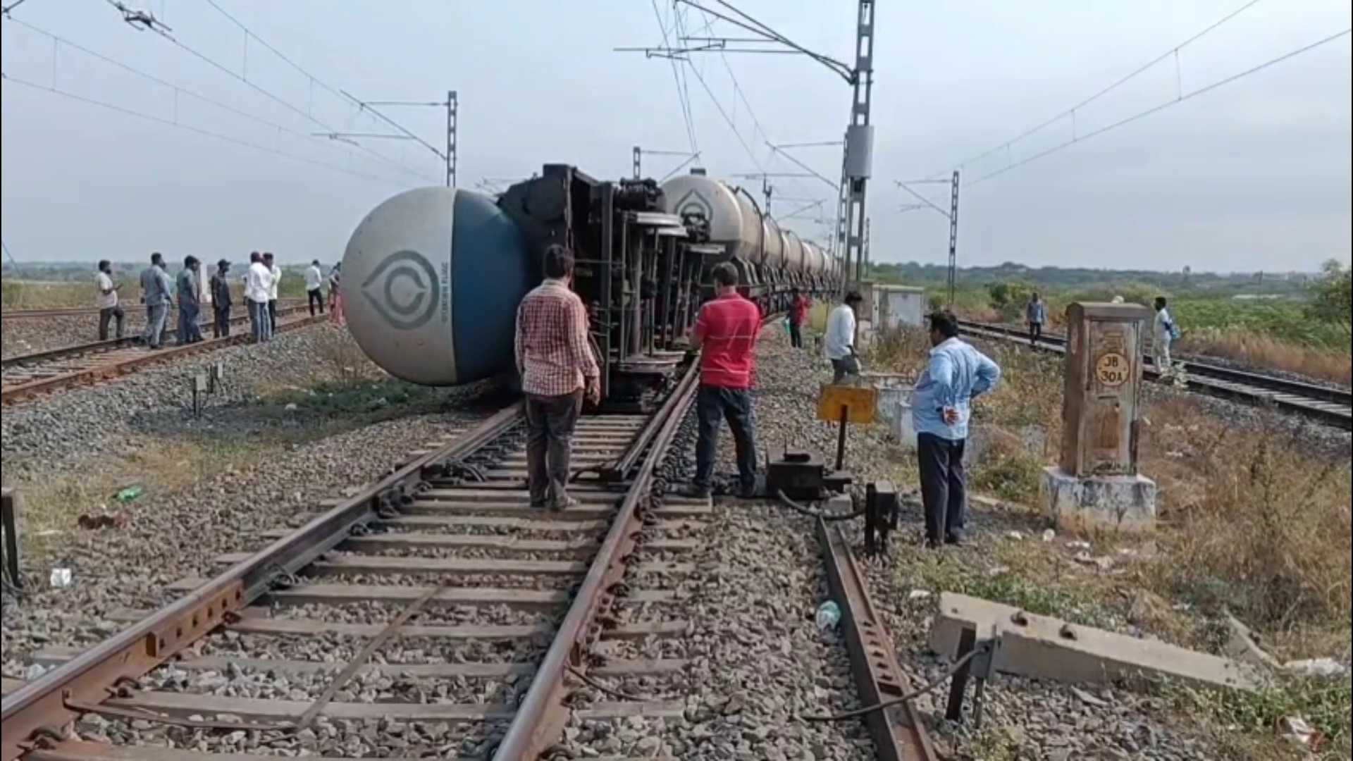 A single tanker from a train travelling from Vijayawada to Tirupati to load milk lost control and overturned