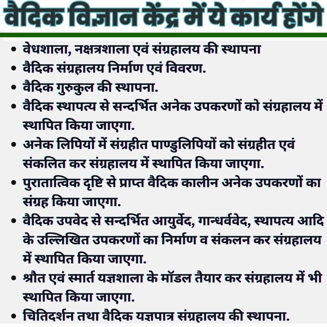 वैदिक विज्ञान केंद्र में प्रस्तावित कार्य.