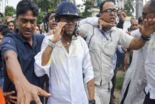 Trinamool Congress (TMC) National General Secretary Abhishek Banerjee is attacked by local residents during his visit to meet families affected by post-poll violence in Sonarpur, South 24 Parganas district, on Saturday, May 30, 2026. Stones and eggs were reportedly hurled during the incident.