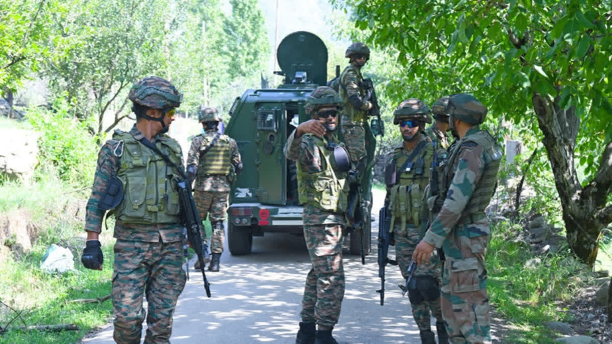 Security forces during an encounter in Jammu and Kashmir.