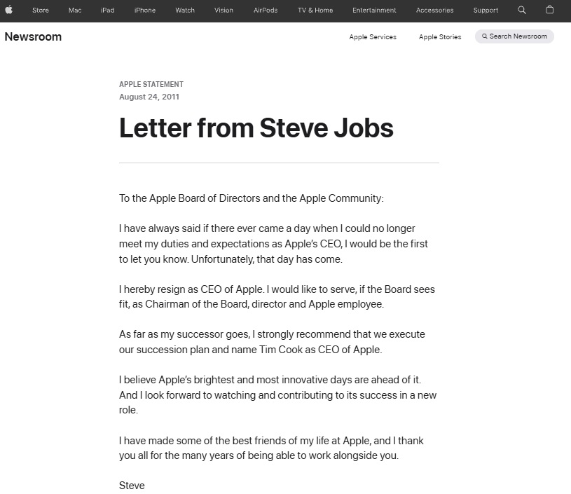 Letter from Steve Jobs