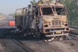 Liquor truck in Haryana goes down in flames after collision on highway