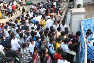 Students going into exam center