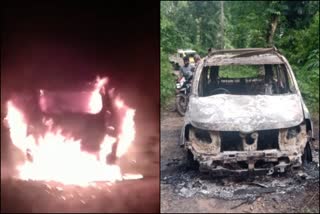 ಚಲಿಸುತ್ತಿರುವಾಗಲೇ ಹೊತ್ತಿ ಉರಿದ ಕಾರು.. ಸವಾರರು ಅಪಾಯದಿಂದ ಪಾರು..