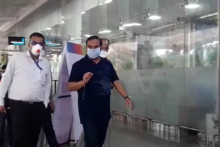 Himanta Bishwa Sharma at Borjhar airport