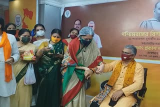 Agnimitra Paul and Dilip Ghosh celebrating Rakhi